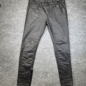 mnml Waxed Denim Jeans Mens 34 Black Ankle Zip Coated Tapered Streetwear